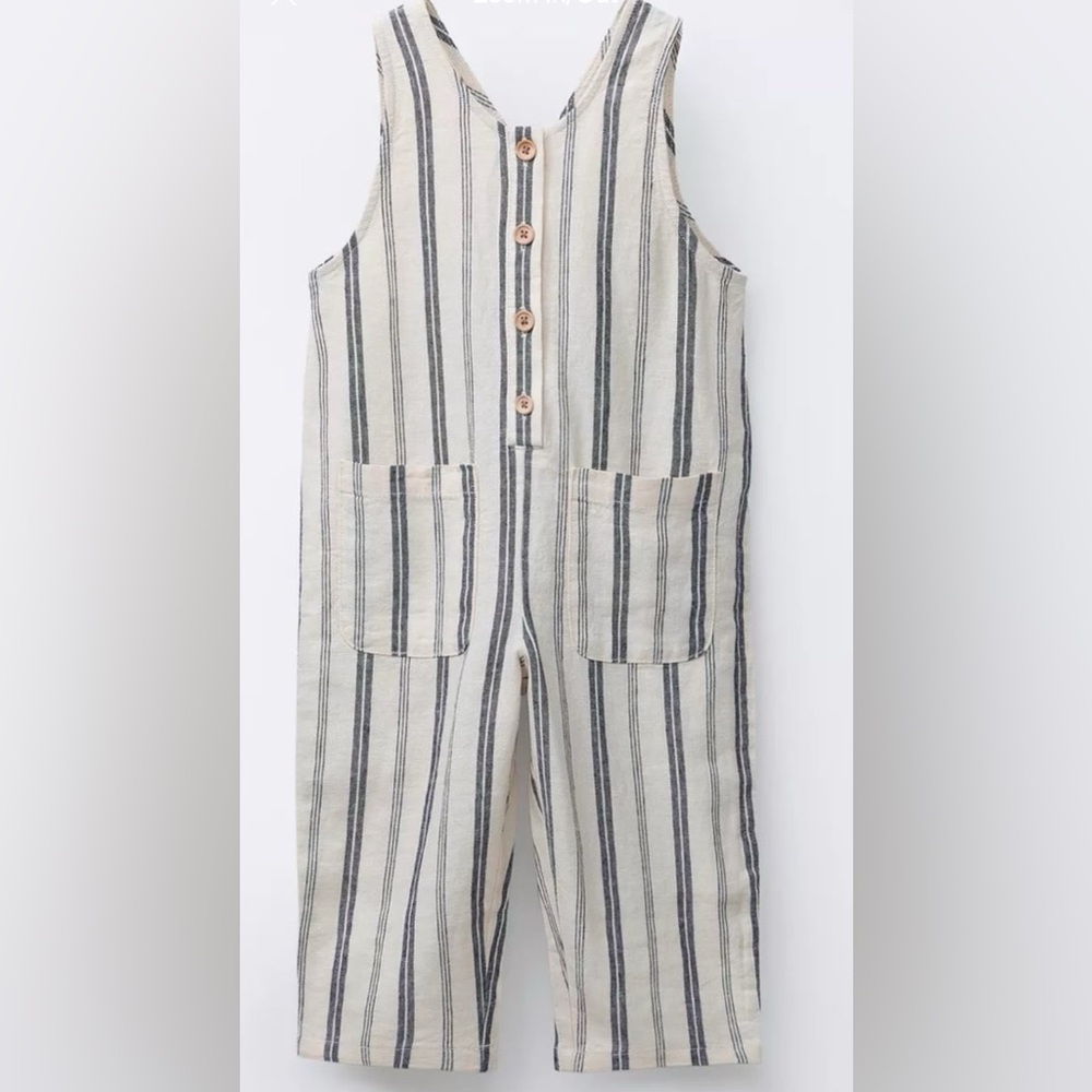 NWT Zara Striped Linen Long Overalls